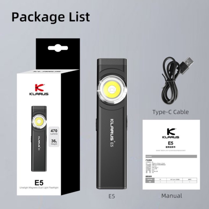 Klarus E5 - Lampă LED reîncărcabilă | Elanterna