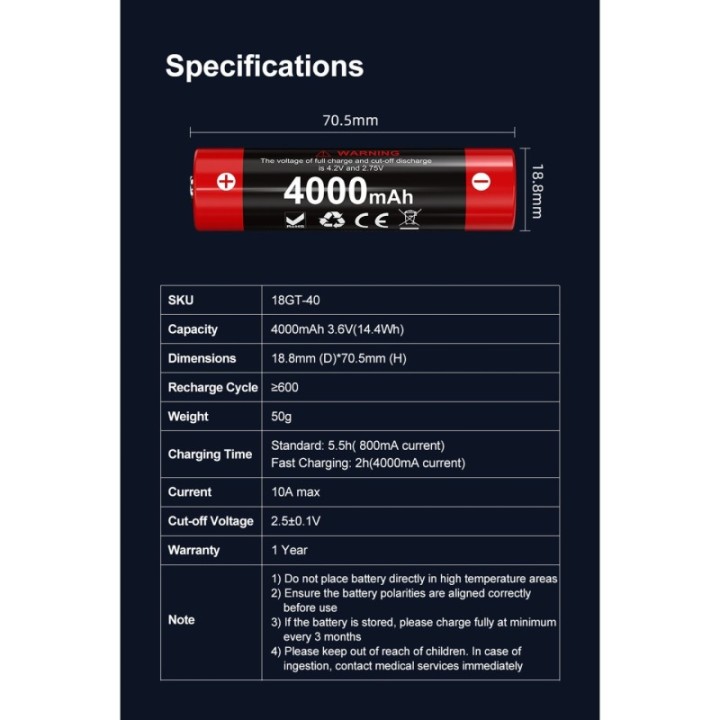 Klarus 18650 4000mAh - Acumulator | Elanterna