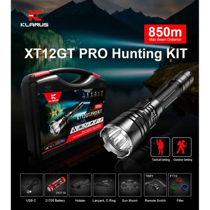 Set lanterna vanatoare Klarus XT12GT PRO, 1600 lumeni, 850 metri