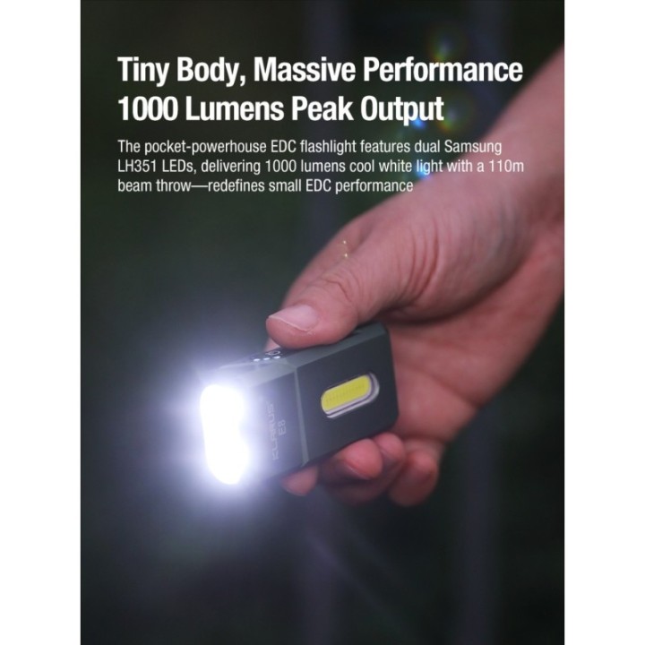 Klarus E8 - iluminare de 1000 lumeni si raza de 110 metri