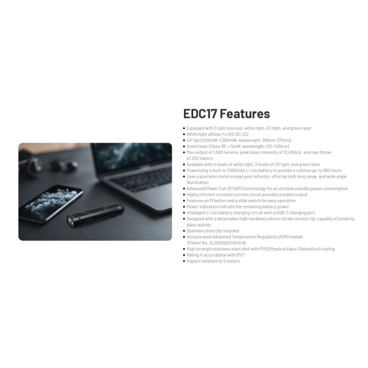 Nitecore EDC17 – Lanternă EDC cu UV și laser verde