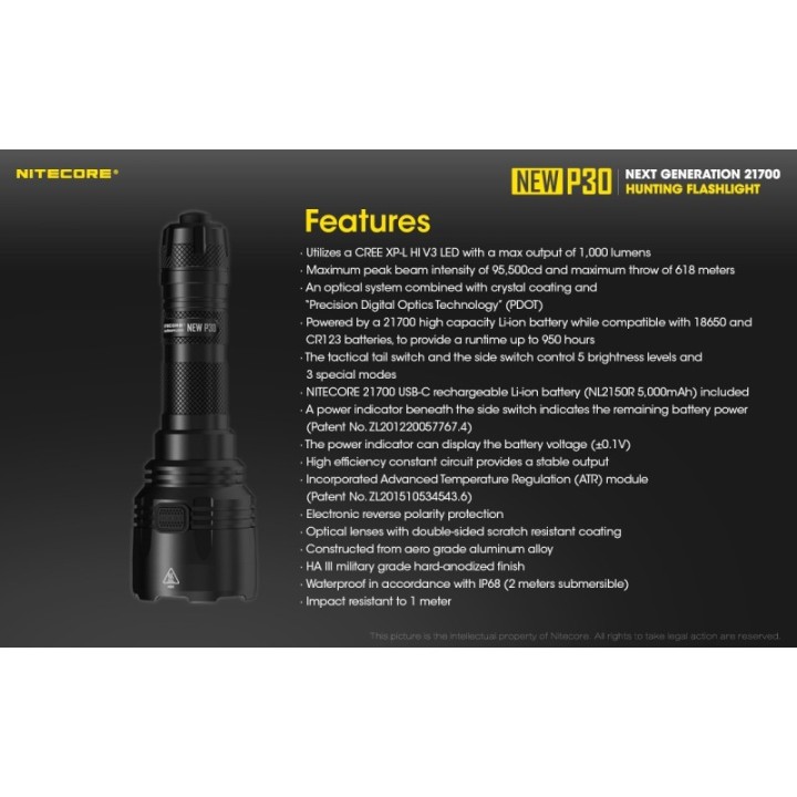 Nitecore New P30 – Lanternă de mână cu fascicul concentrat