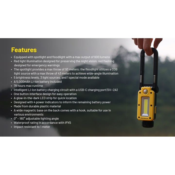Nitecore NWL20 – Lampă de lucru reîncărcabilă