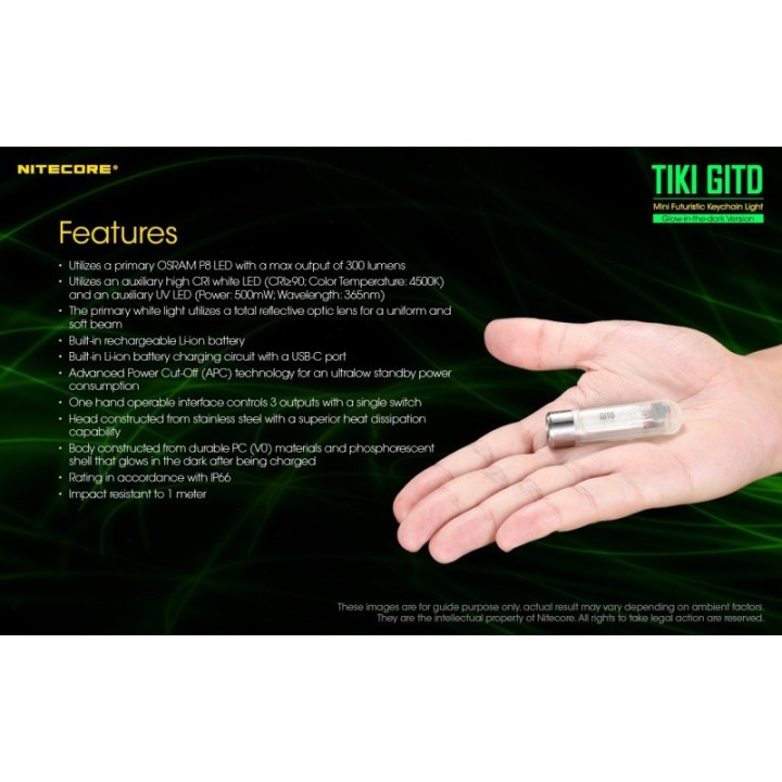 Nitecore TIKI GITD – Lanternă breloc reîncărcabilă
