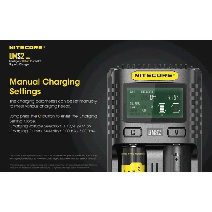 Nitecore UMS2 – Încărcător inteligent cu două sloturi