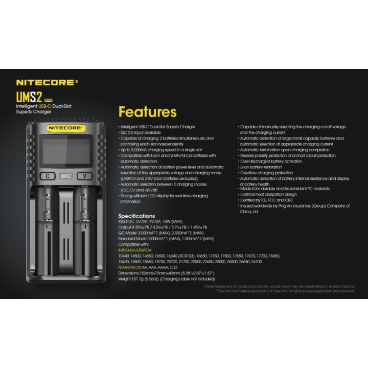 Nitecore UMS2 – Încărcător inteligent cu două sloturi