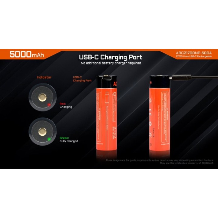 Acebeam 21700 USB-C, 5000 mAh – acumulator 15 A