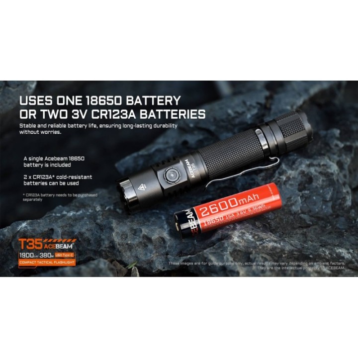 Lanterna tactica reîncărcabilă Acebeam T35 Black, 1900 lumeni, 380 m | Elanterna
