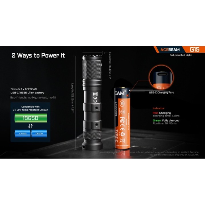 Lanterna tactica cu prindere pe sina Acebeam G15, 1800 lm, 390 m + intrerupator cu fir