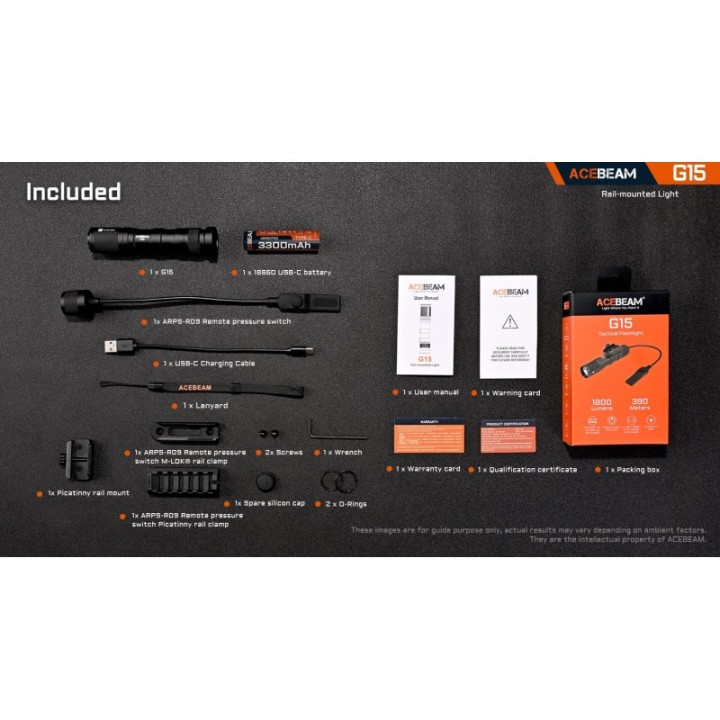 Lanterna tactica cu prindere pe sina Acebeam G15, 1800 lm, 390 m + intrerupator cu fir