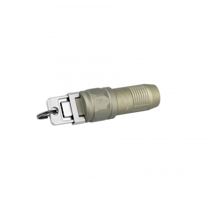 Lanternă breloc Olight iUltra OAL, USB-C — vedere oblică și mufă USB-C