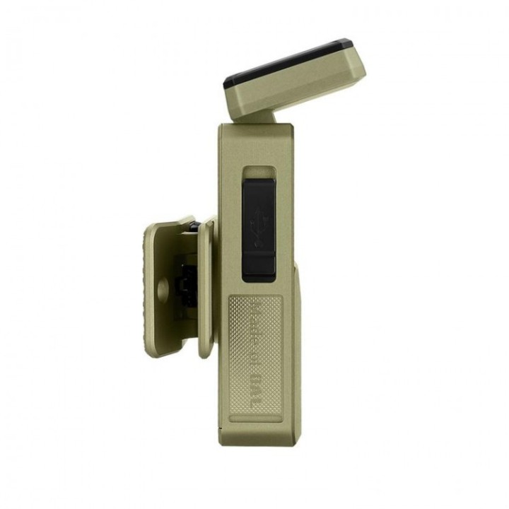 Lanternă cu clemă Olight Oclip 2 Ultra OAL, verde olive — cap înclinat
