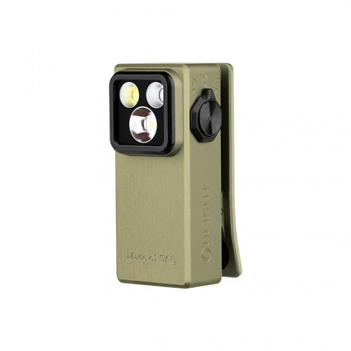 Lanternă cu clemă Olight Oclip Ultra OAL, cu UV — vedere oblică