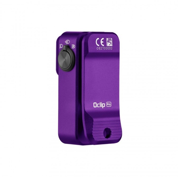 Lanternă cu clemă Olight Oclip Pro, mov — selector și spatele corpului