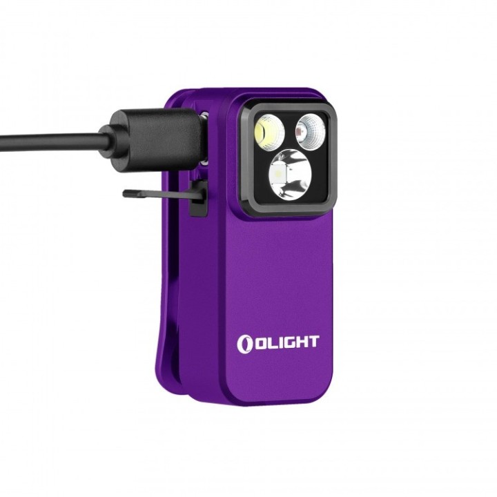 Lanternă cu clemă Olight Oclip Pro, mov — încărcare USB-C