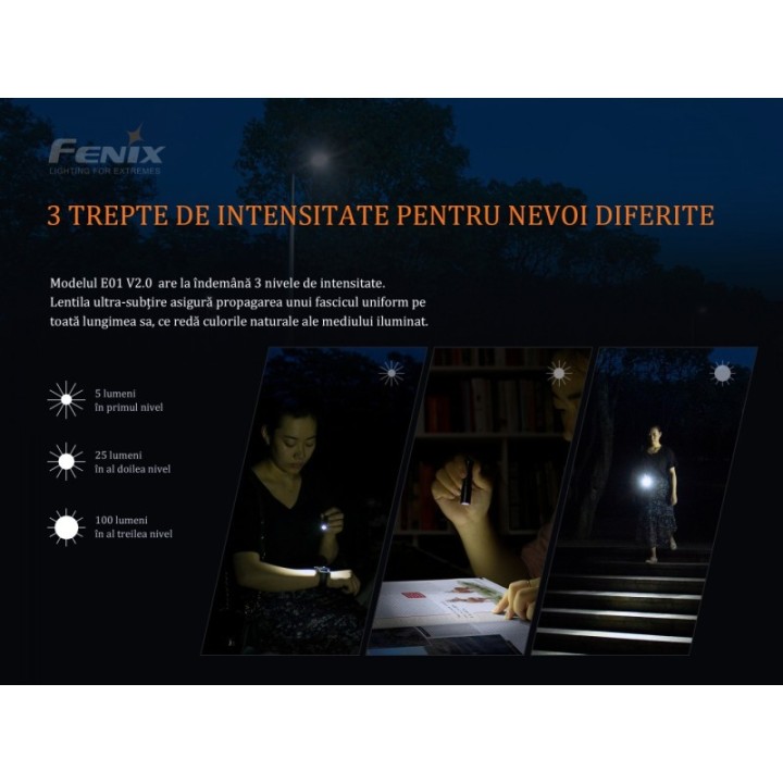 Fenix E01 V2.0 – Negru – detaliu/prezentare 3
