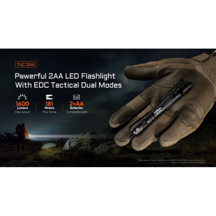 Lanternă Acebeam TAC 2AA negru, 1600 lm, 181 m