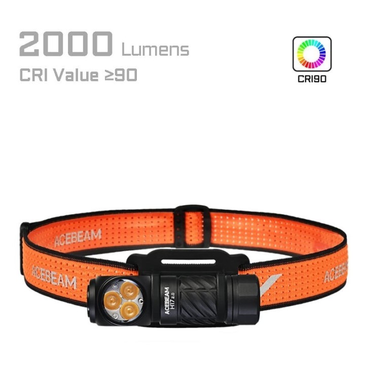 Lanternă frontală Acebeam H17 2.0 neagră, 2000 lm, 128 m