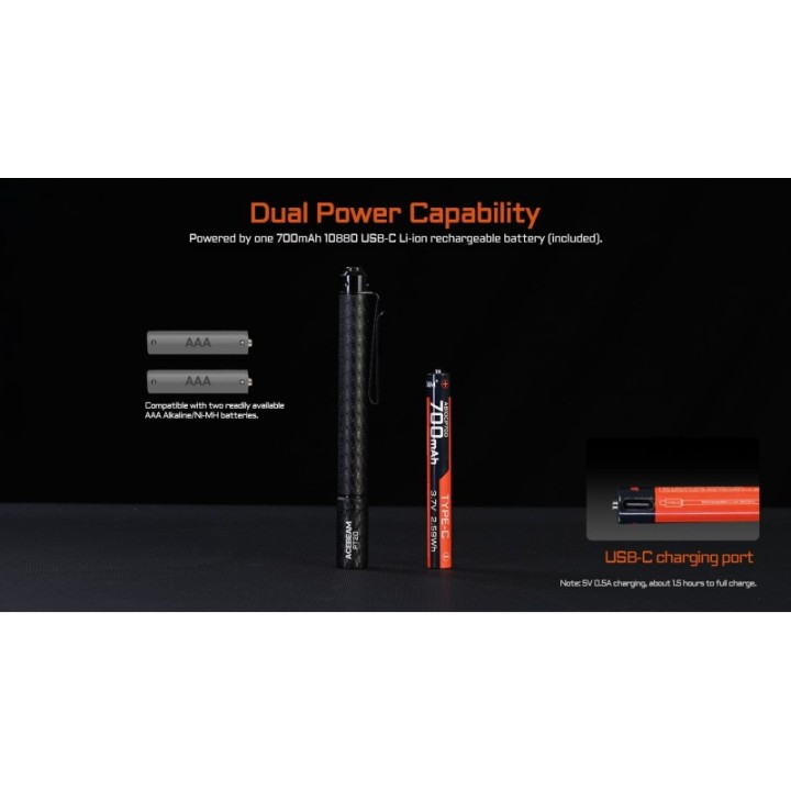 Acebeam PT20 BLACK – Acumulator 10880 USB-C și compatibilitate AAA
