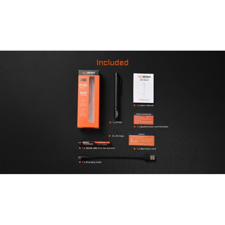 Acebeam PT20 BLACK – Conținutul pachetului negru