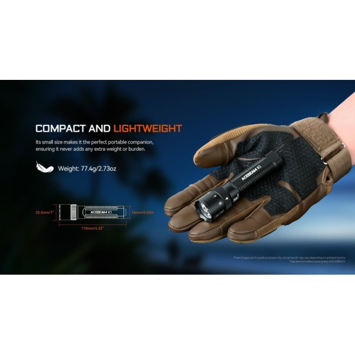Acebeam K1-BLACK – Dimensiuni și greutate