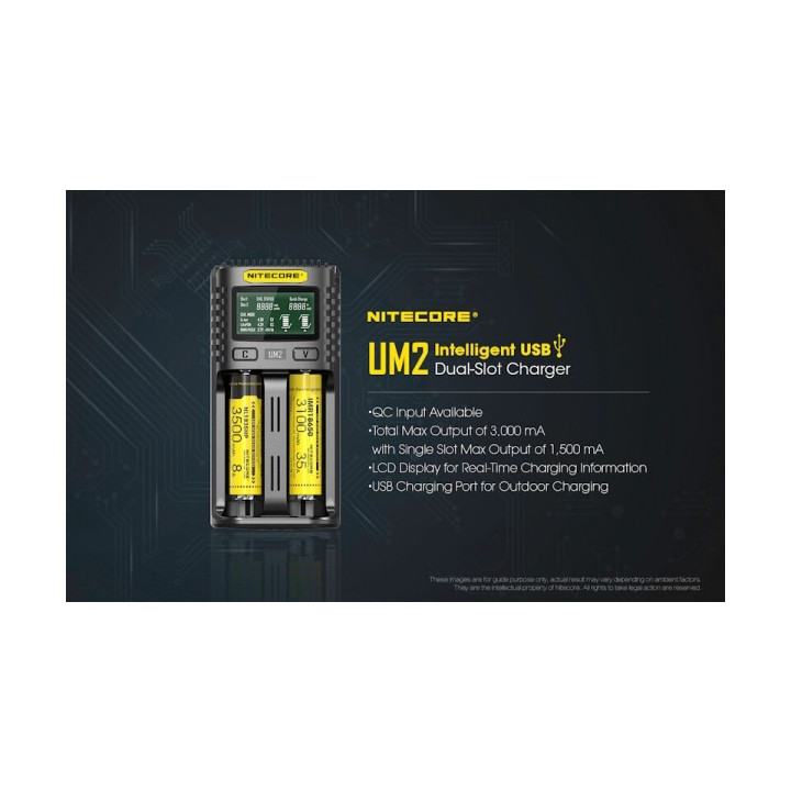 Nitecore UM2 USB-C — încărcător inteligent cu 2 sloturi — detaliu și utilizare