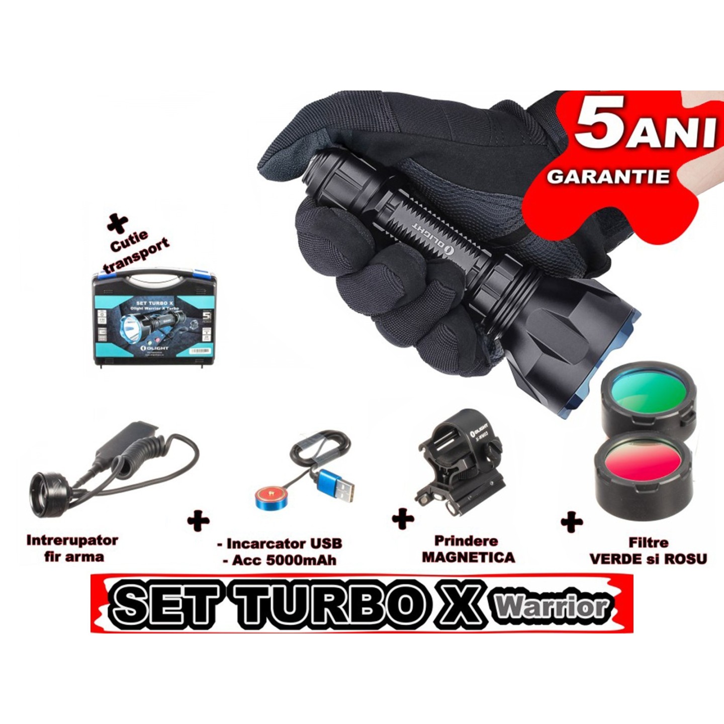 Olight Set Turbo X - Set lanterna vanatoare Warrior X Turbo