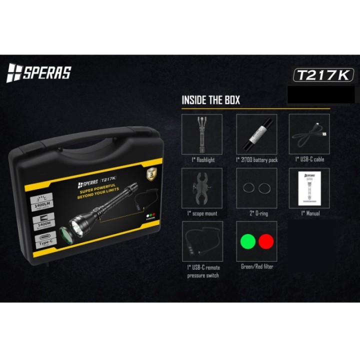 Kit vanatoare lanterna Speras T217K, 1400lm, 1400 metri iluminare