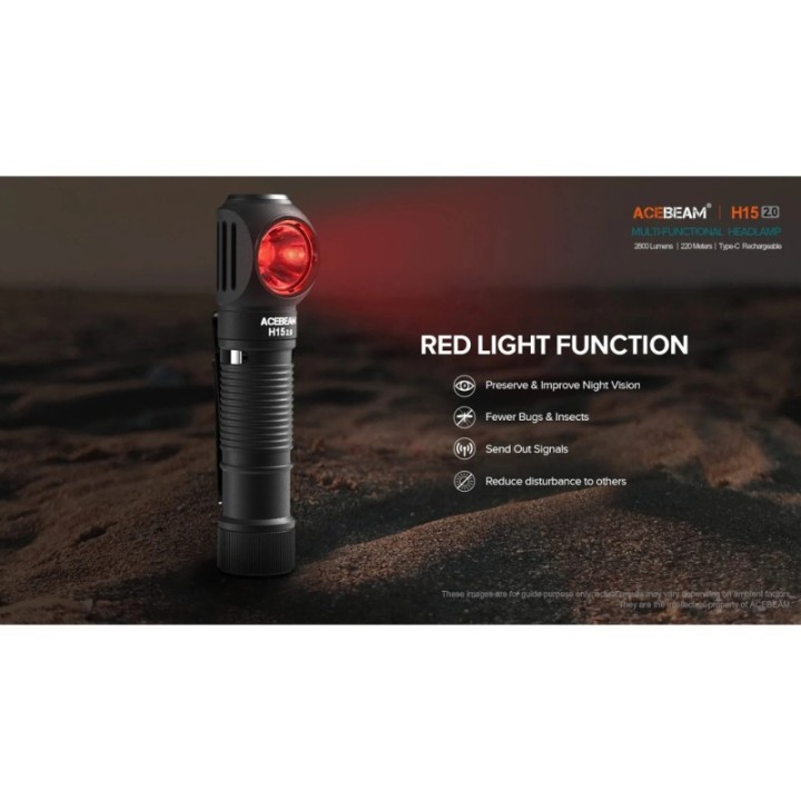 Acebeam H15 2.0 — frontală USB-C, alb și roșu | Elanterna