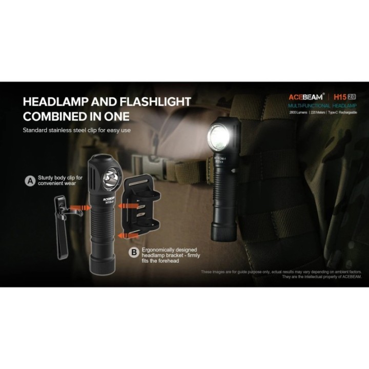 Acebeam H15 2.0 — frontală USB-C, alb și roșu | Elanterna