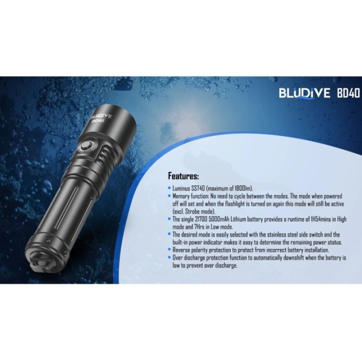 Bludive BD40 - Lanterna scufundari reîncărcabilă | Elanterna